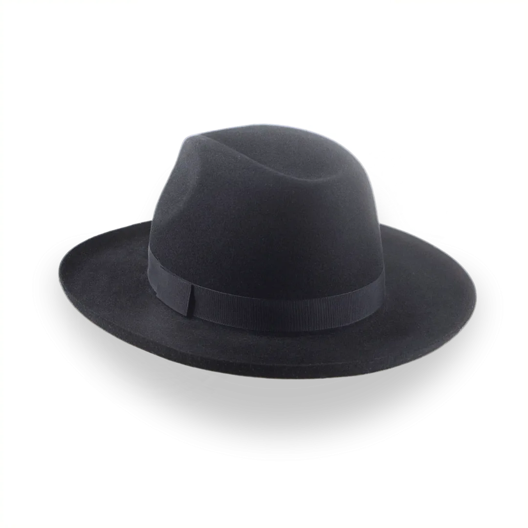 All Black Pencil Rolled Brim Fedora Hat for Men | The Rocco