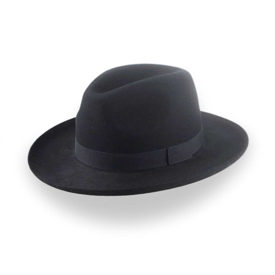 All Black Pencil Rolled Brim Fedora Hat for Men | The Rocco