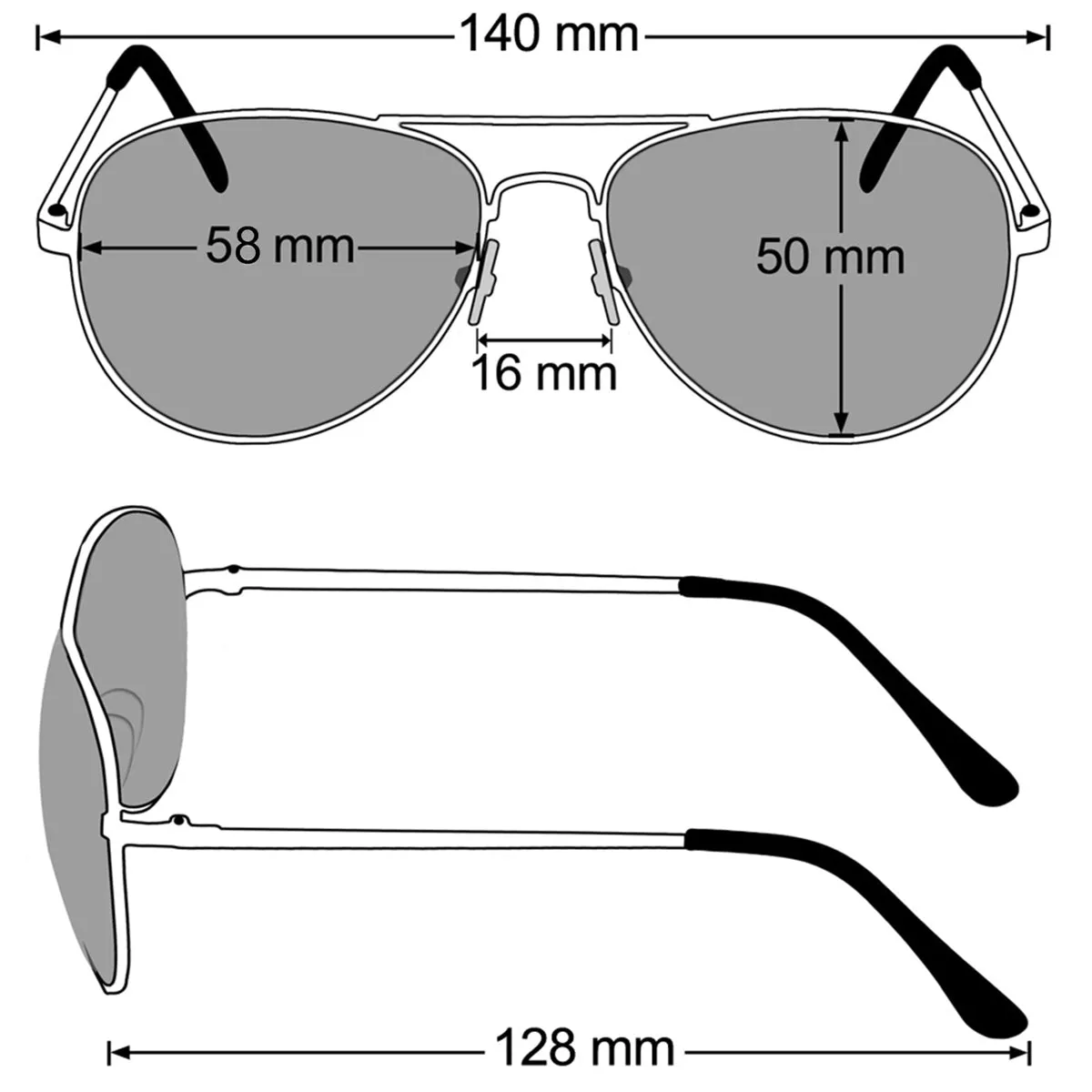 Aviator Sunglasses Classic - Non-Polarized - Silver Frame - Gray