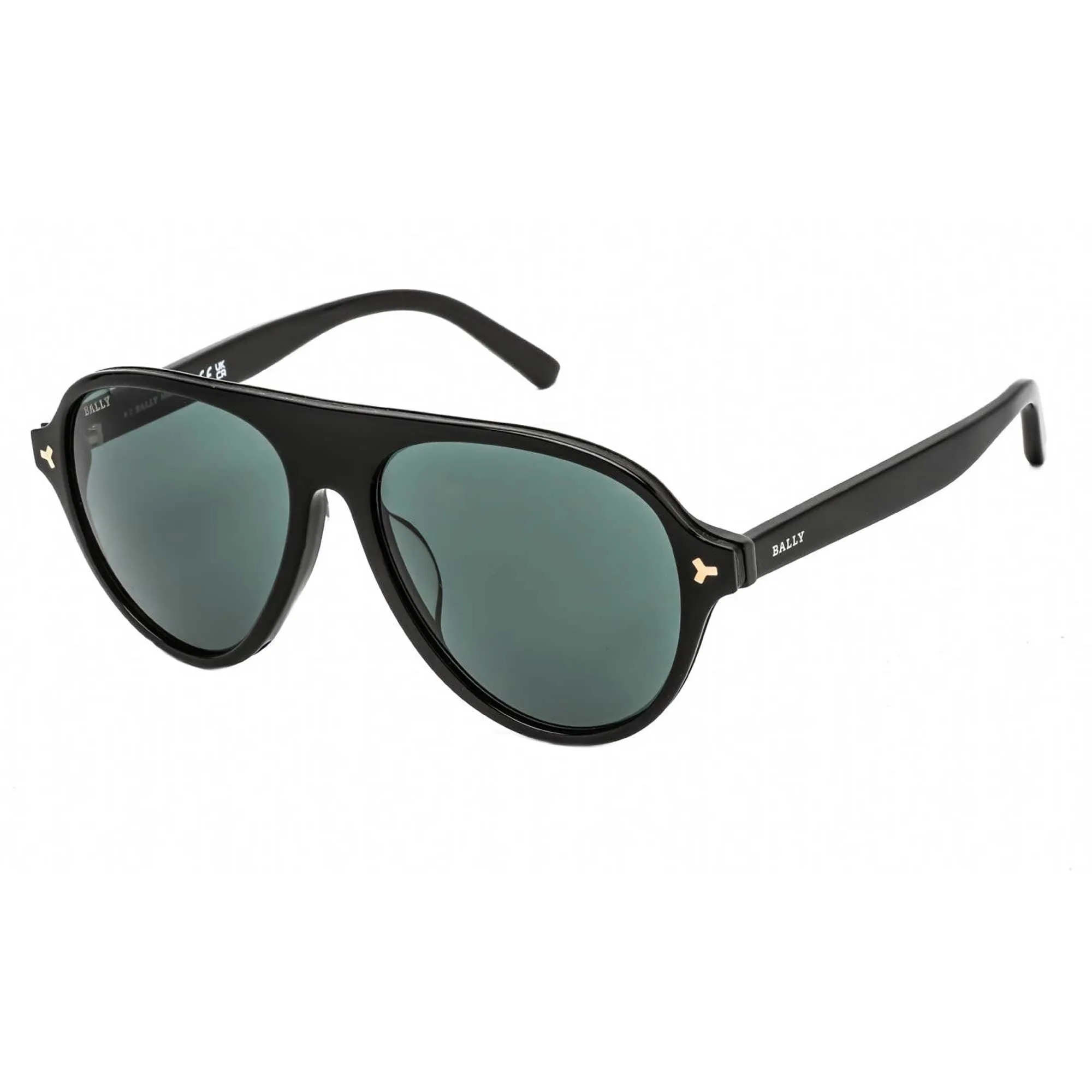 Bally Men's Sunglasses - Shiny Black Aviator Full Rim Frame Green Lens | BY0021-H 01N