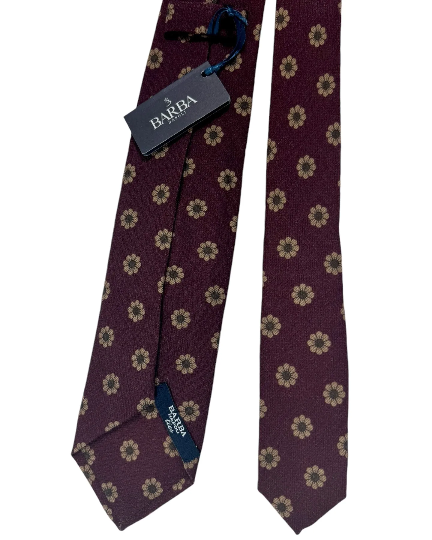 Barba Wool Tie Maroon Taupe Floral Design - Sartorial Sevenfold Neckwear