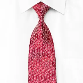 Blu Moon Men's Crystal Rhinestone Necktie Silver Trellis On Red