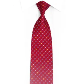 Blue Trellis & Monogram On Red Rhinestone Silk Tie With Silver Sparkles