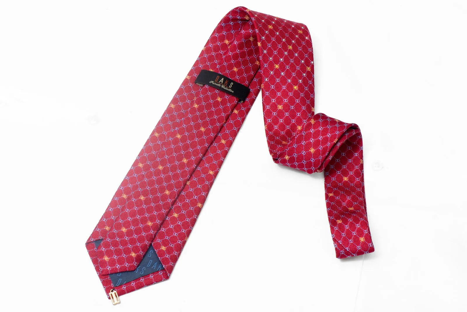 Blue Trellis & Monogram On Red Rhinestone Silk Tie With Silver Sparkles