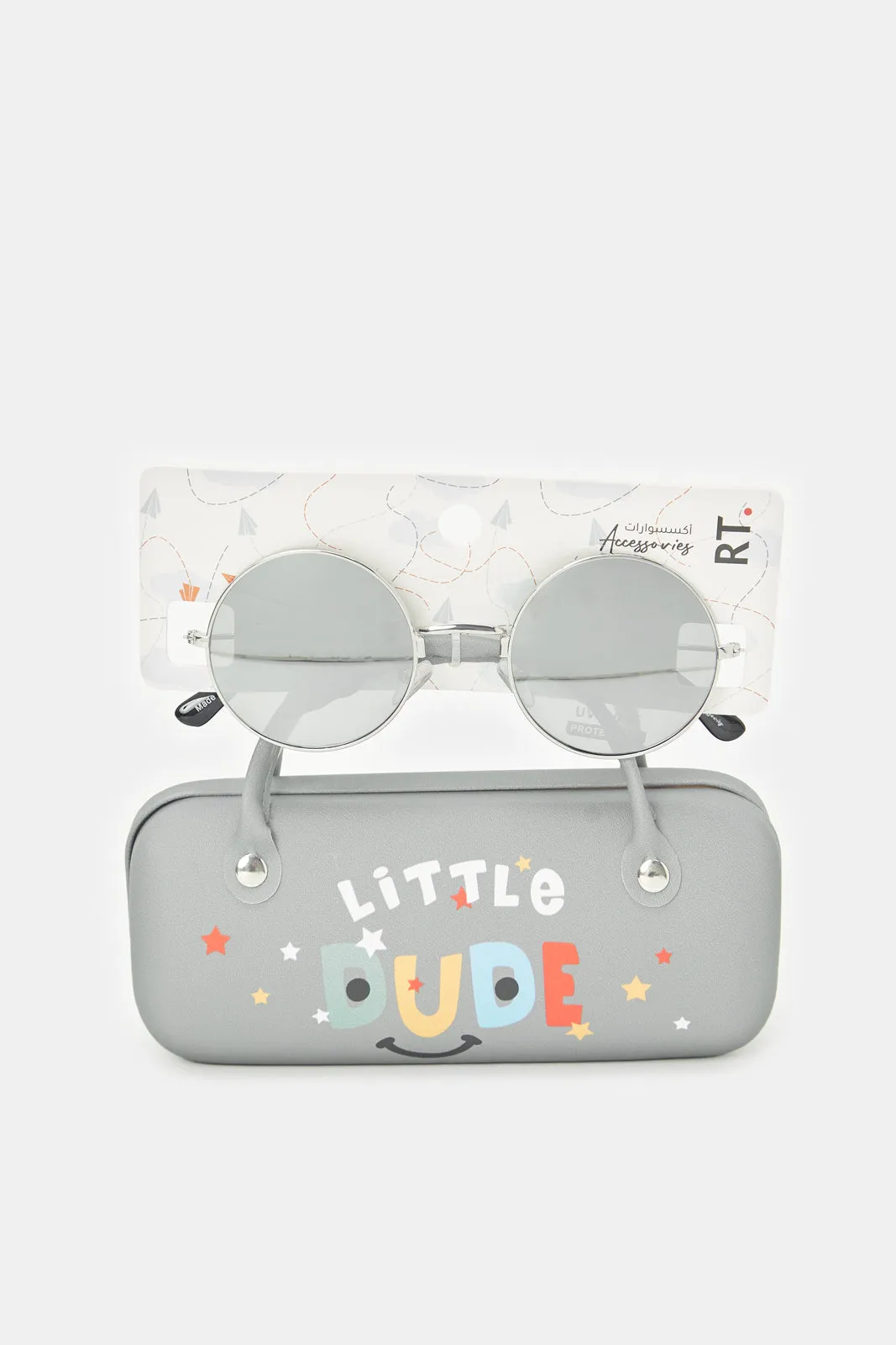 Boys Silver Wayfarer Sunglasses With Printed Case