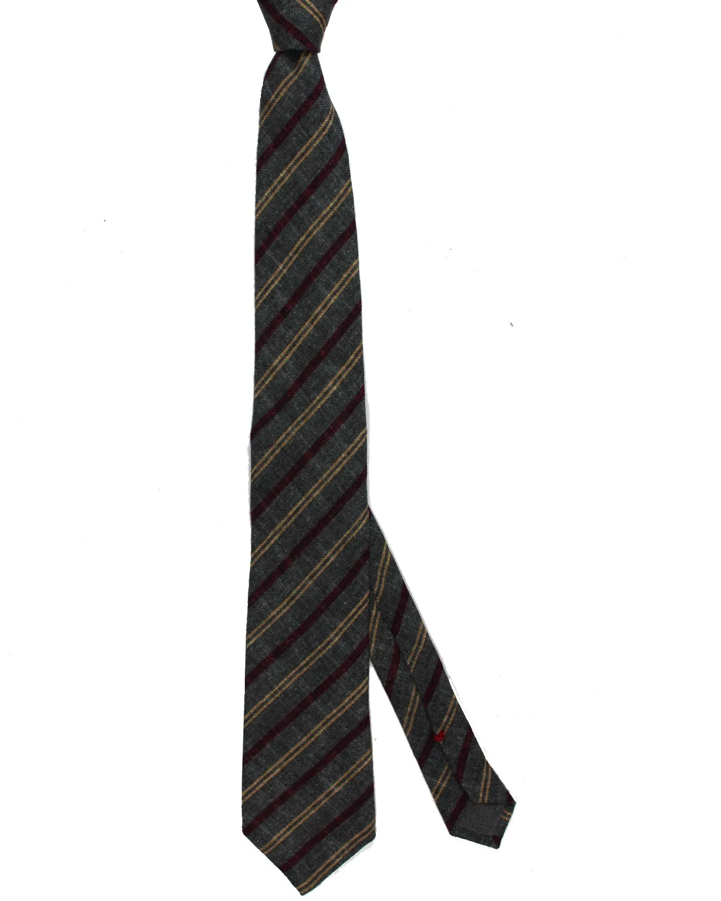 Brunello Cucinelli Wool Tie Gray Maroon Stripes Design