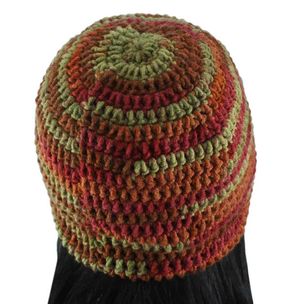 Burgundy and Green Crochet Beanie Hat Medium/Large - JMCH31ML