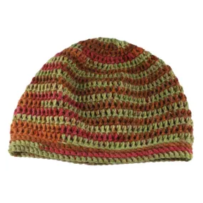 Burgundy and Green Crochet Beanie Hat Medium/Large - JMCH31ML