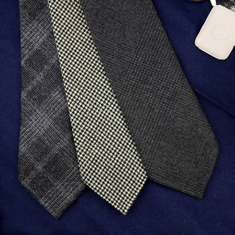 Checked Bespoke Wool Tie - Grey