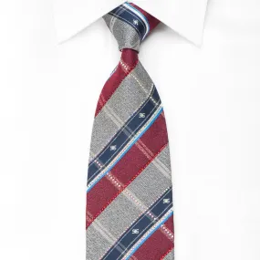 Daks Men's Crystal Silk Necktie Burgundy Gray Blue Striped Plaids With Sparkles