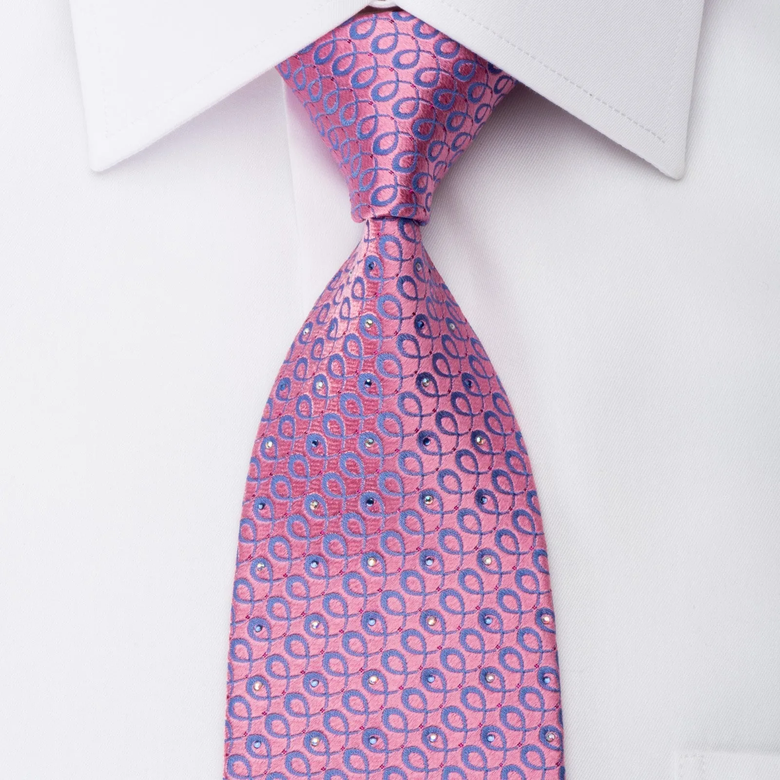 Daks Men's Rhinestone Silk Necktie Purple Spirals On Pink With Pink Sparkles