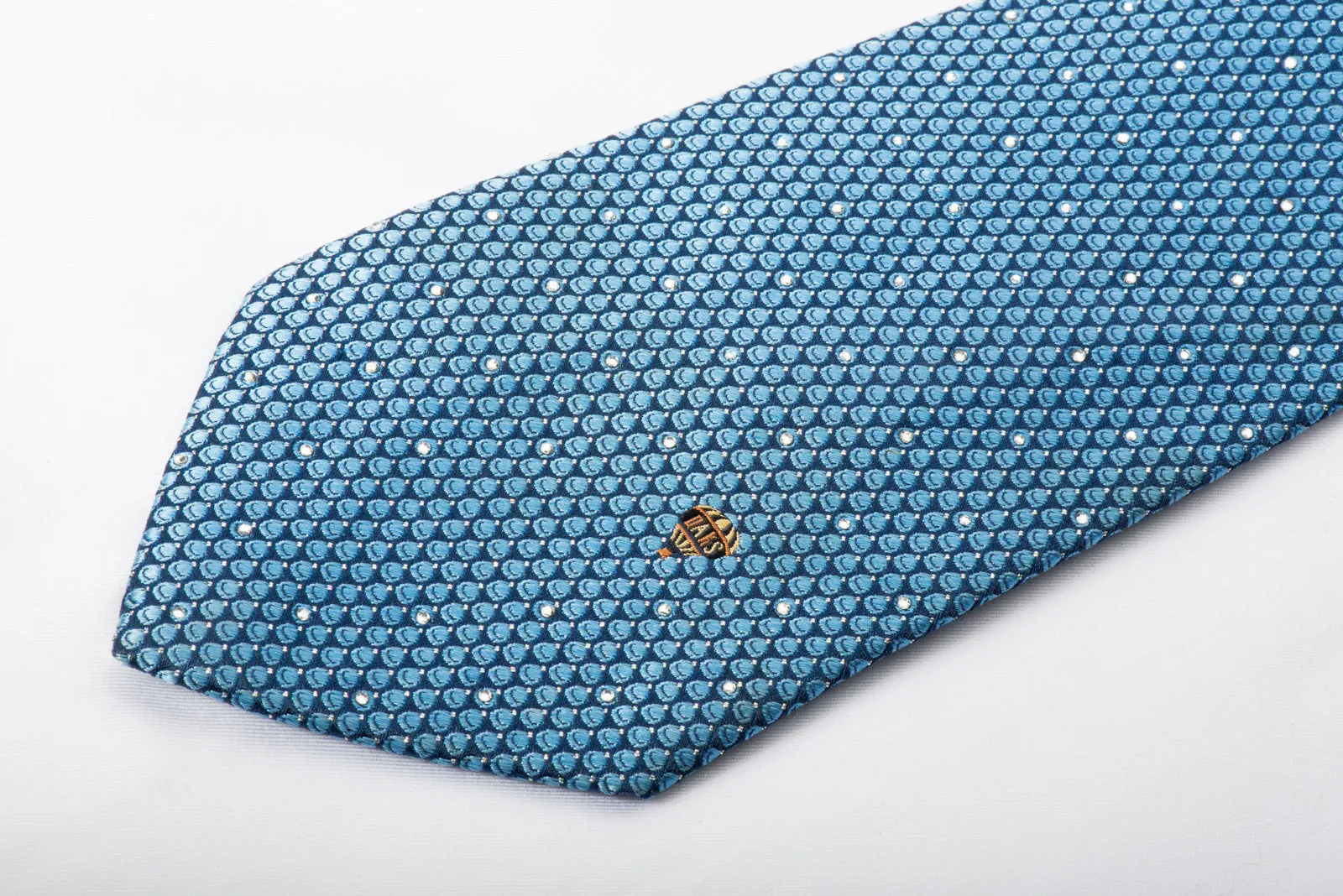 Daks Rhinestone Silk Necktie Dots On Blue With Silver Sparkles