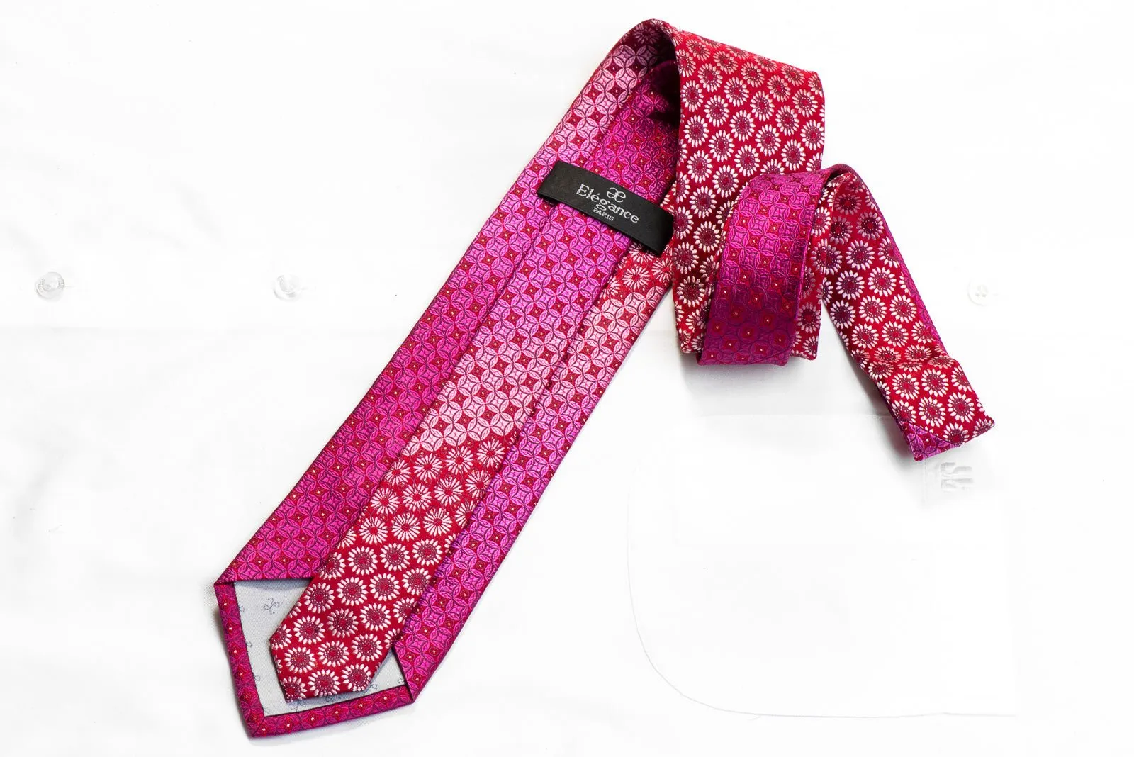 Elegance Rhinestone Necktie Silver Purple Floral Geometric On Red With Sparkles