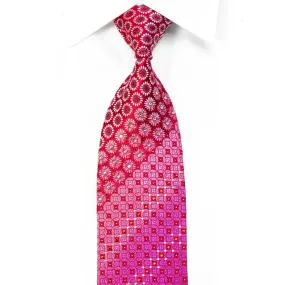 Elegance Rhinestone Necktie Silver Purple Floral Geometric On Red With Sparkles