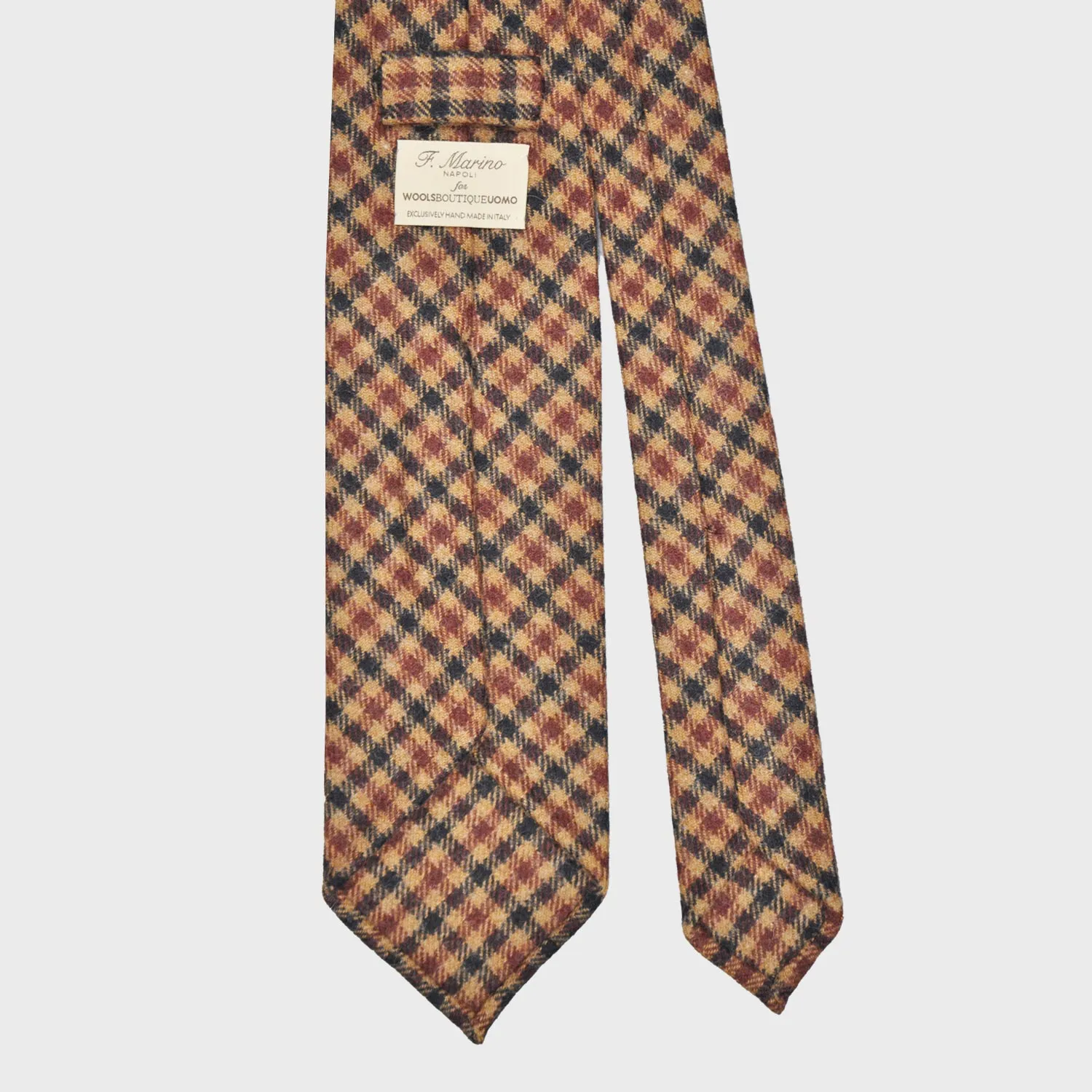 F.Marino Gun Club Checked Flannel Wool Tie 3 Folds Burgundy Red