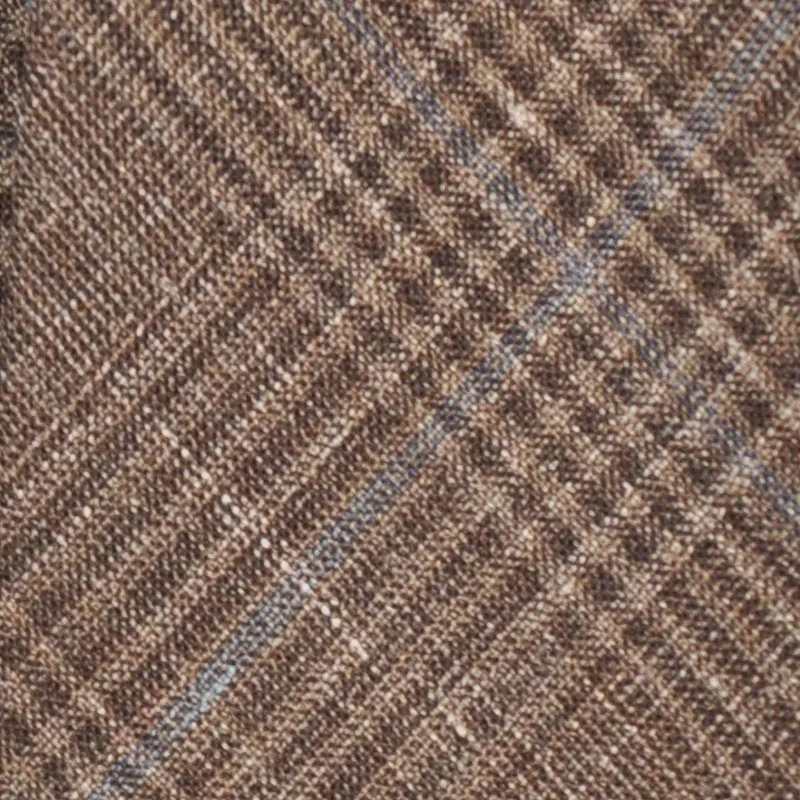 F.Marino Handmade Wool Tie 3 Folds Prince of Wales Teak Brown