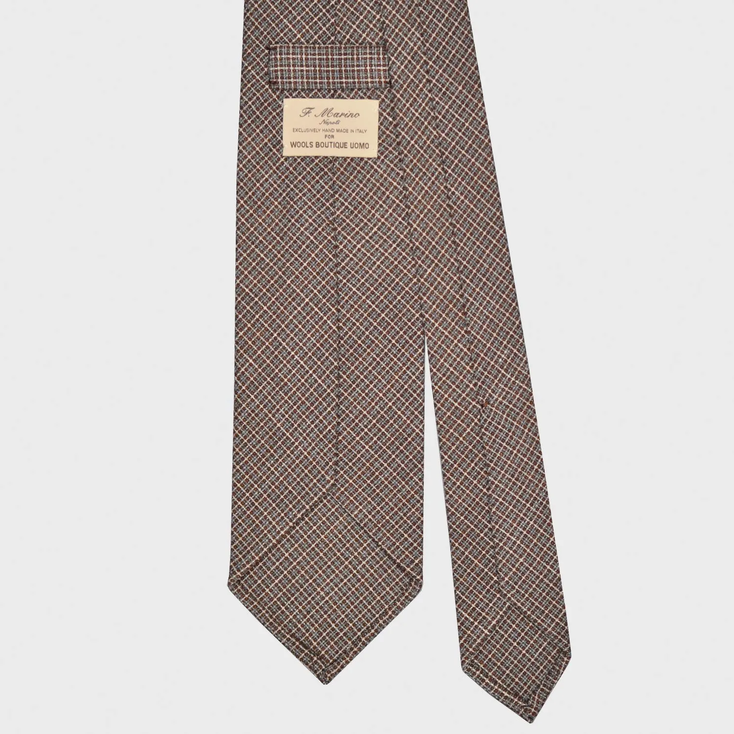 F.Marino Wool Silk Tie 3 Folds Micro Textured Squares Coffee Brown