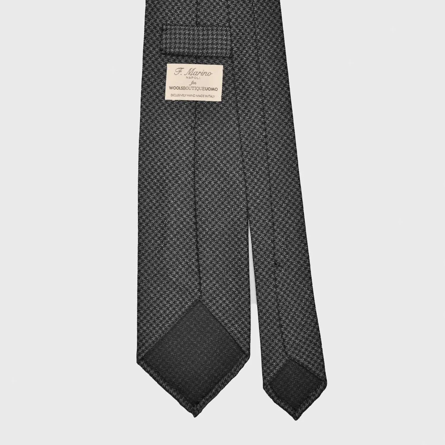 F.Marino Wool Tie 3 Folds Pied de Poule Grey