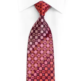 Geometric Circles & Scotty Dogs On Burgundy Rhinestone Silk Necktie With Sparkles