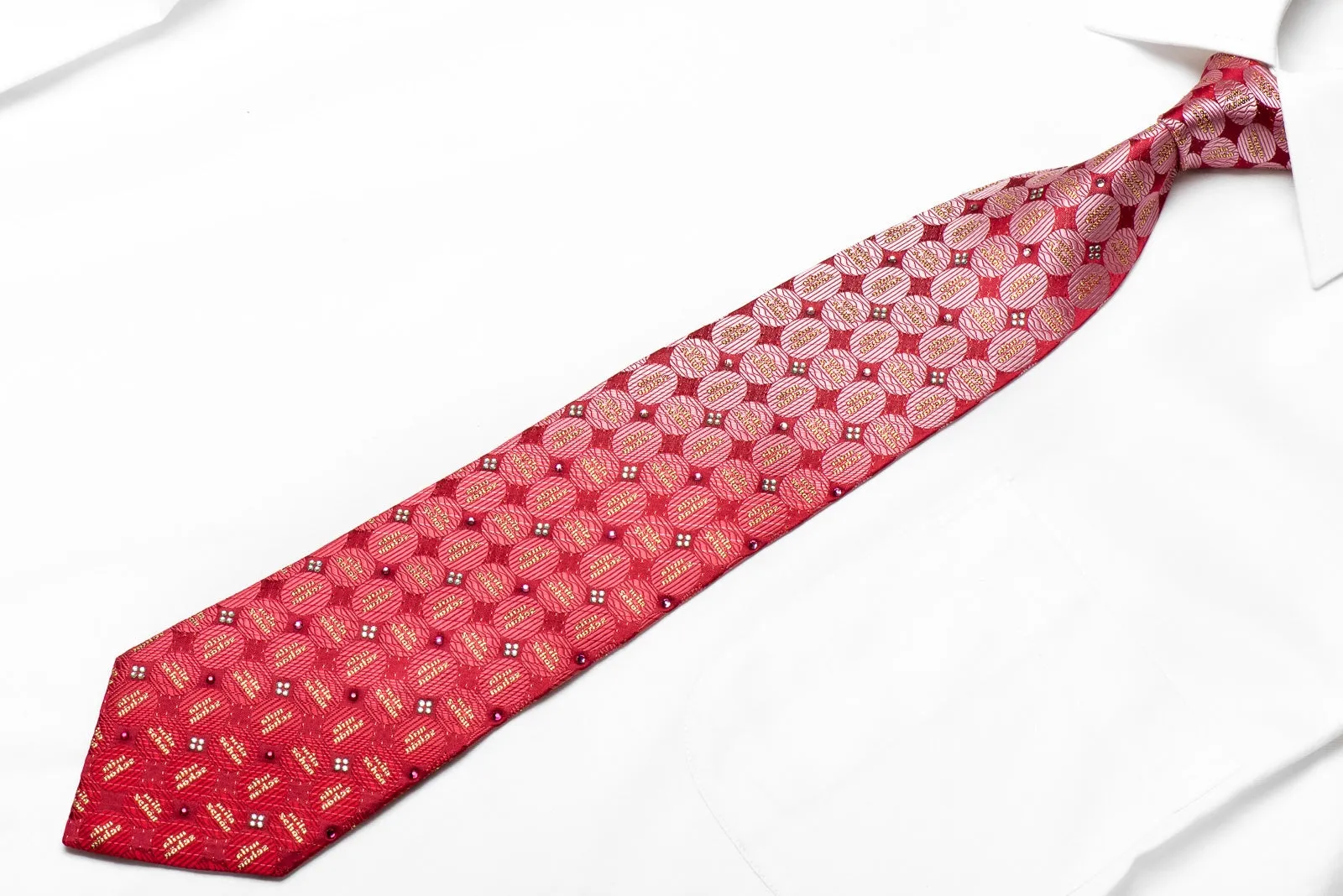 Geometric Circles On Red Rhinestone Tie With Sparkles