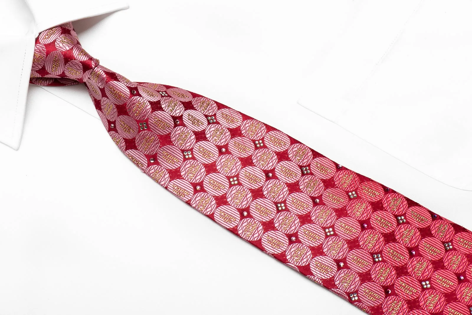 Geometric Circles On Red Rhinestone Tie With Sparkles