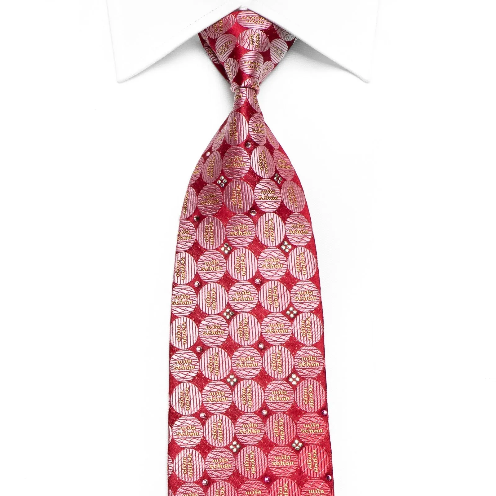 Geometric Circles On Red Rhinestone Tie With Sparkles