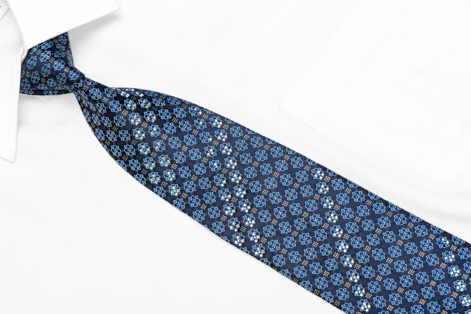 Geometric On Navy Rhinestone Necktie With Gold Sparkles