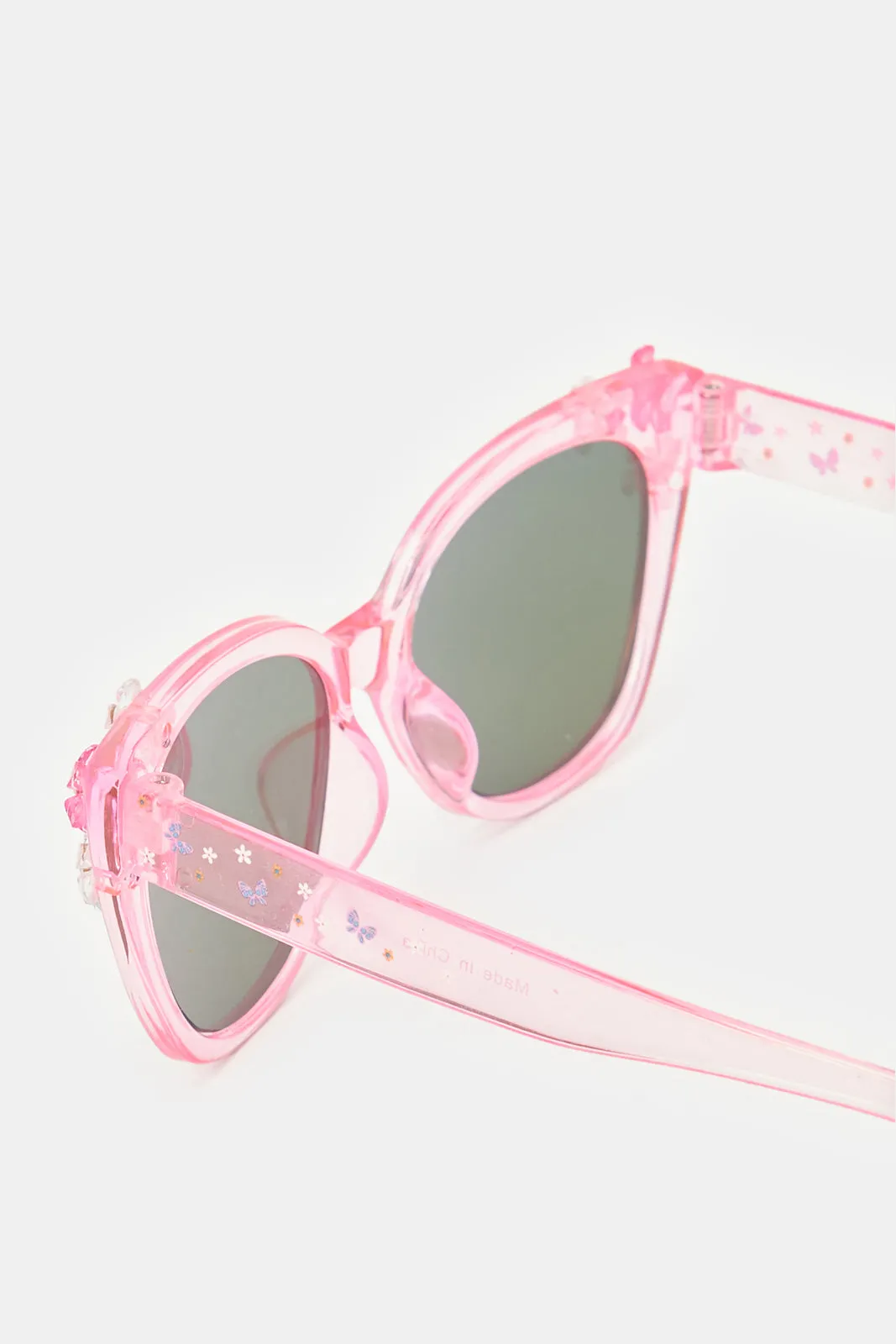 Girls Pink Wayfarer Floral Embellished Sunglasses