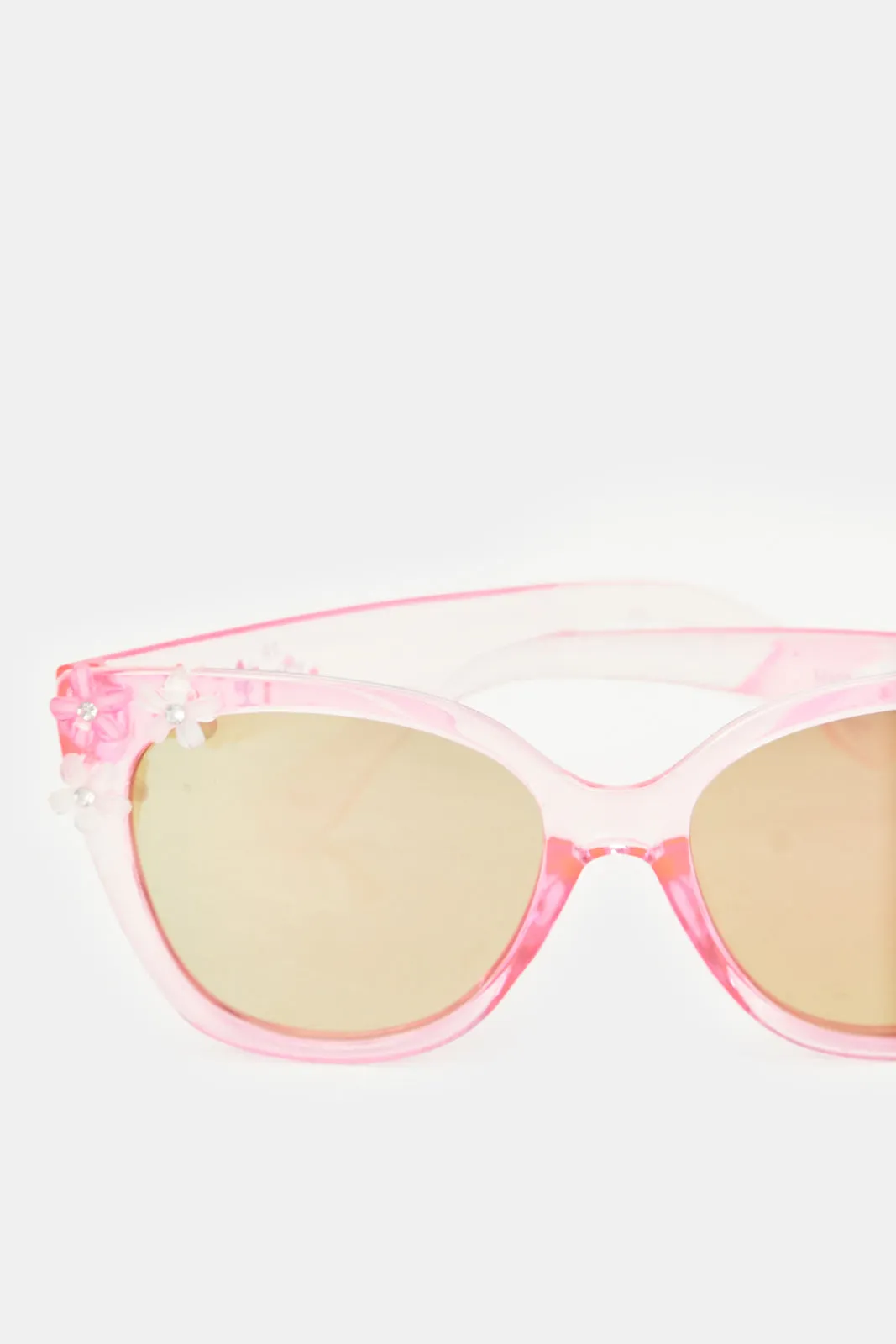 Girls Pink Wayfarer Floral Embellished Sunglasses