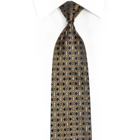 Gold Fleur De Lis On Navy Rhinestone Silk Tie With Gold Sparkles