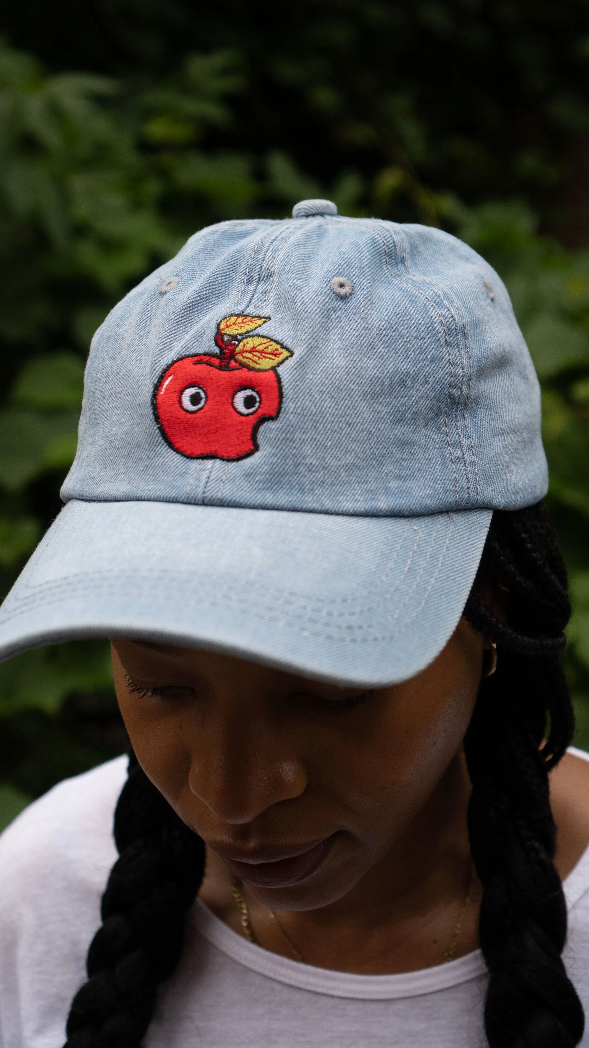 Googly Apple Denim Cap