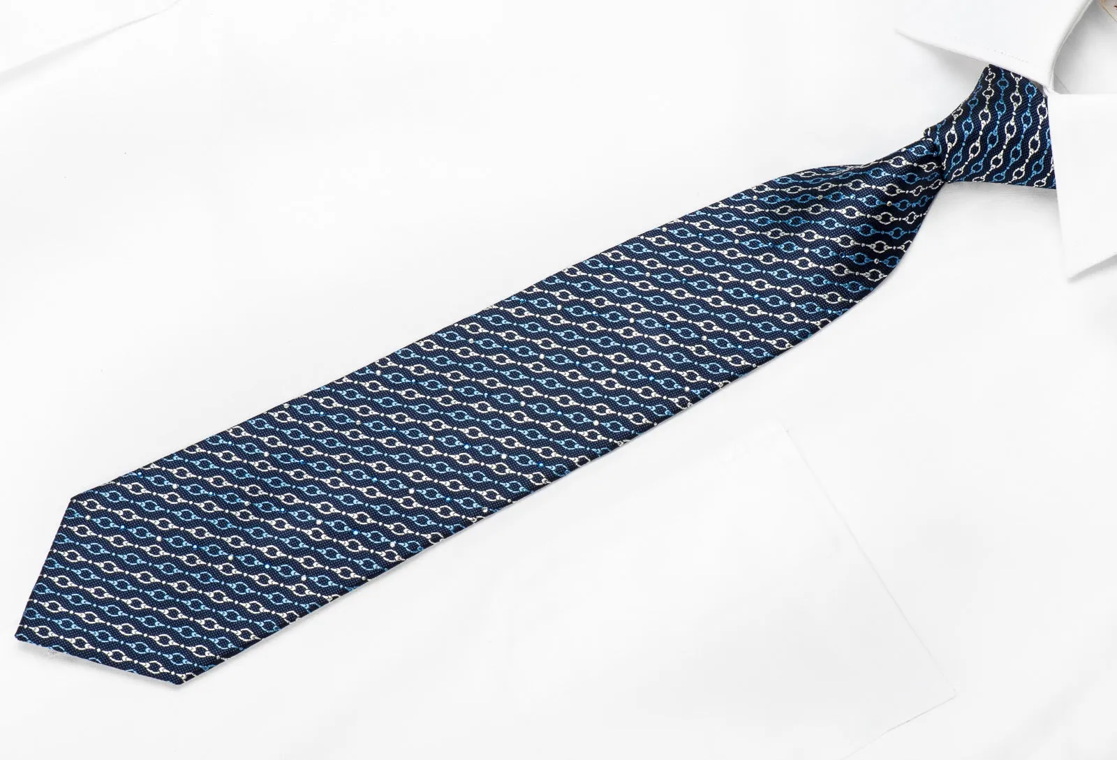 Indian Homme Men's Crystal Tie Chains On Blue Silk Sparkling With Rhinestones