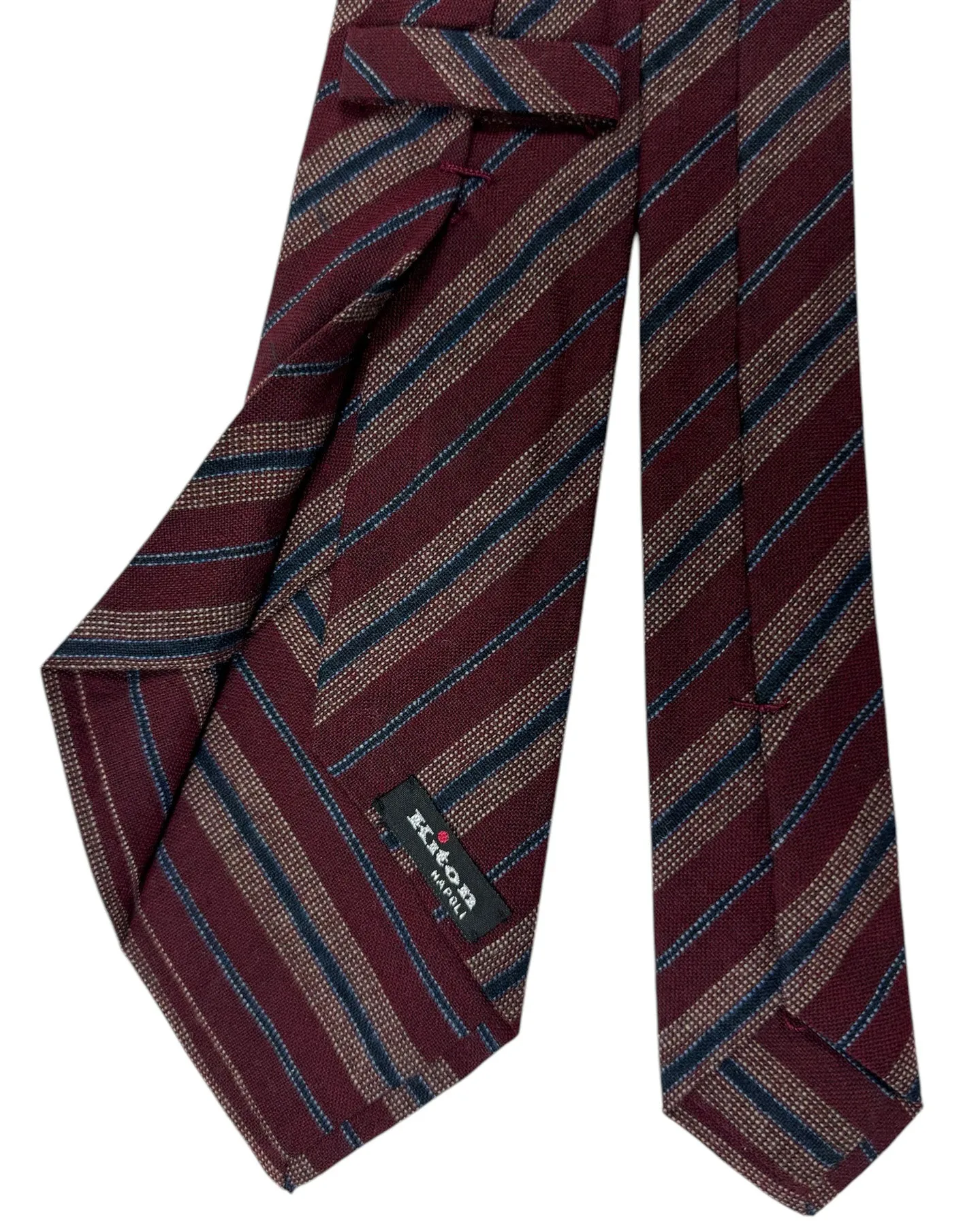 Kiton Tie Maroon Dark Blue Stripes - Sevenfold Necktie