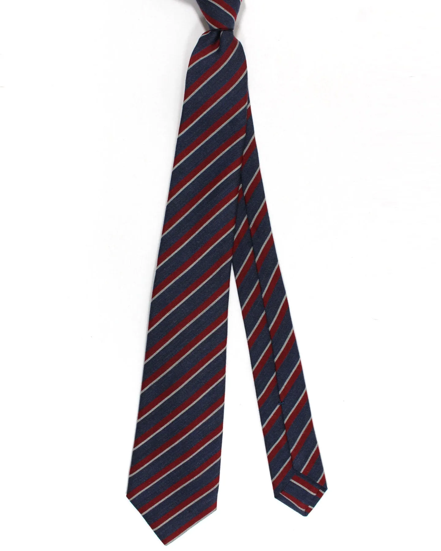 Kiton Wool Tie Navy Maroon Stripes - Sevenfold Necktie SALE