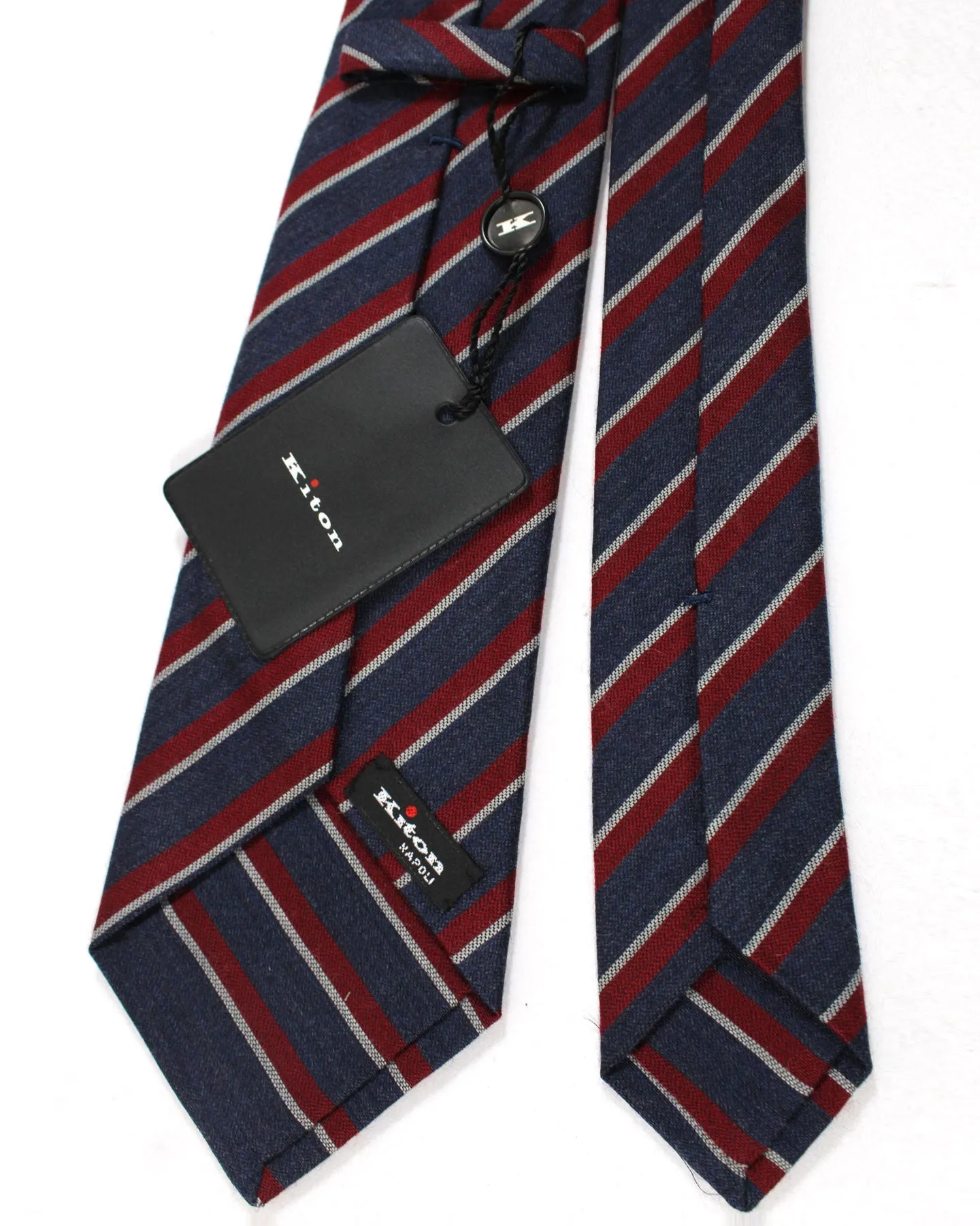 Kiton Wool Tie Navy Maroon Stripes - Sevenfold Necktie SALE