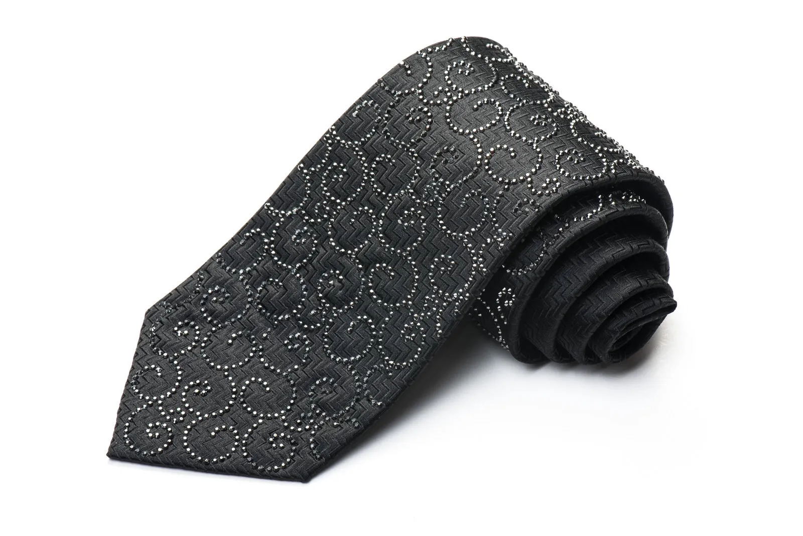 Lalanta Men's Rhinestone Tie Jet Black Crystal Rhinestones On Black Woven Silk