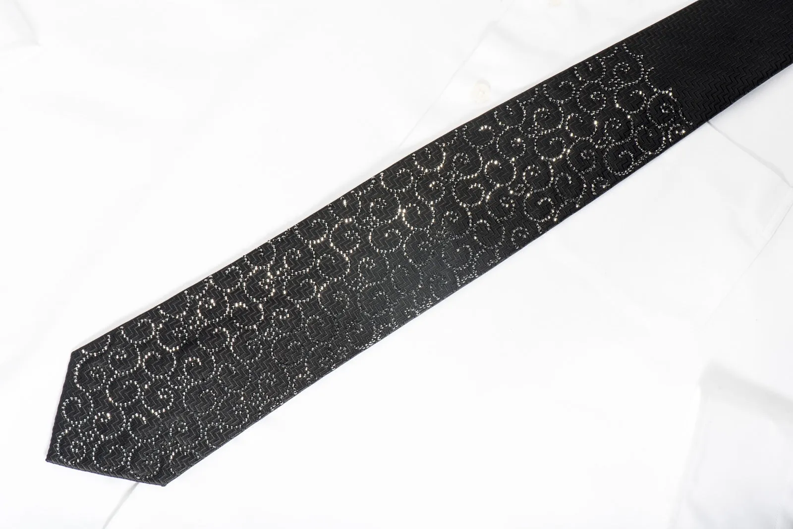 Lalanta Men's Rhinestone Tie Jet Black Crystal Rhinestones On Black Woven Silk