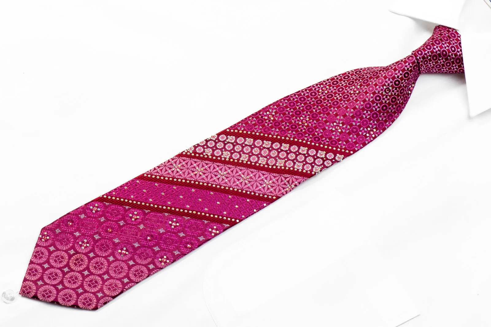 Leslie Vince Rhinestone Tie Geometric & Striped On Purple With Silver Sparkles