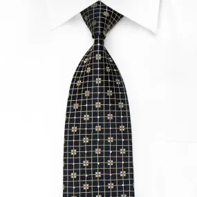 Louis Quatorze Men's Crystal Tie Golden Trellis On Navy Silk With Gold Sparkles