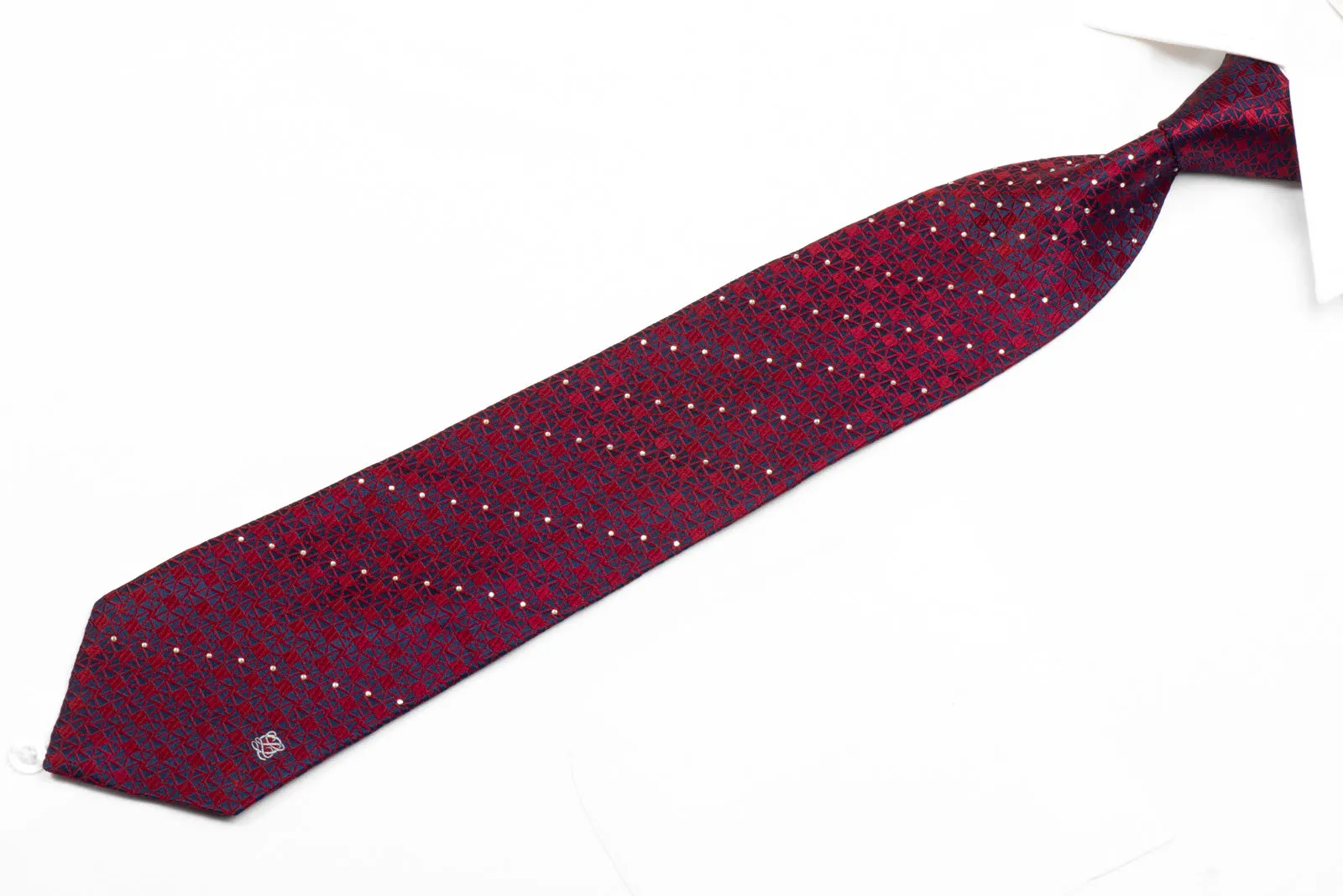 Louis Quatorze Rhinestone Necktie Blue Burgundy Geometric