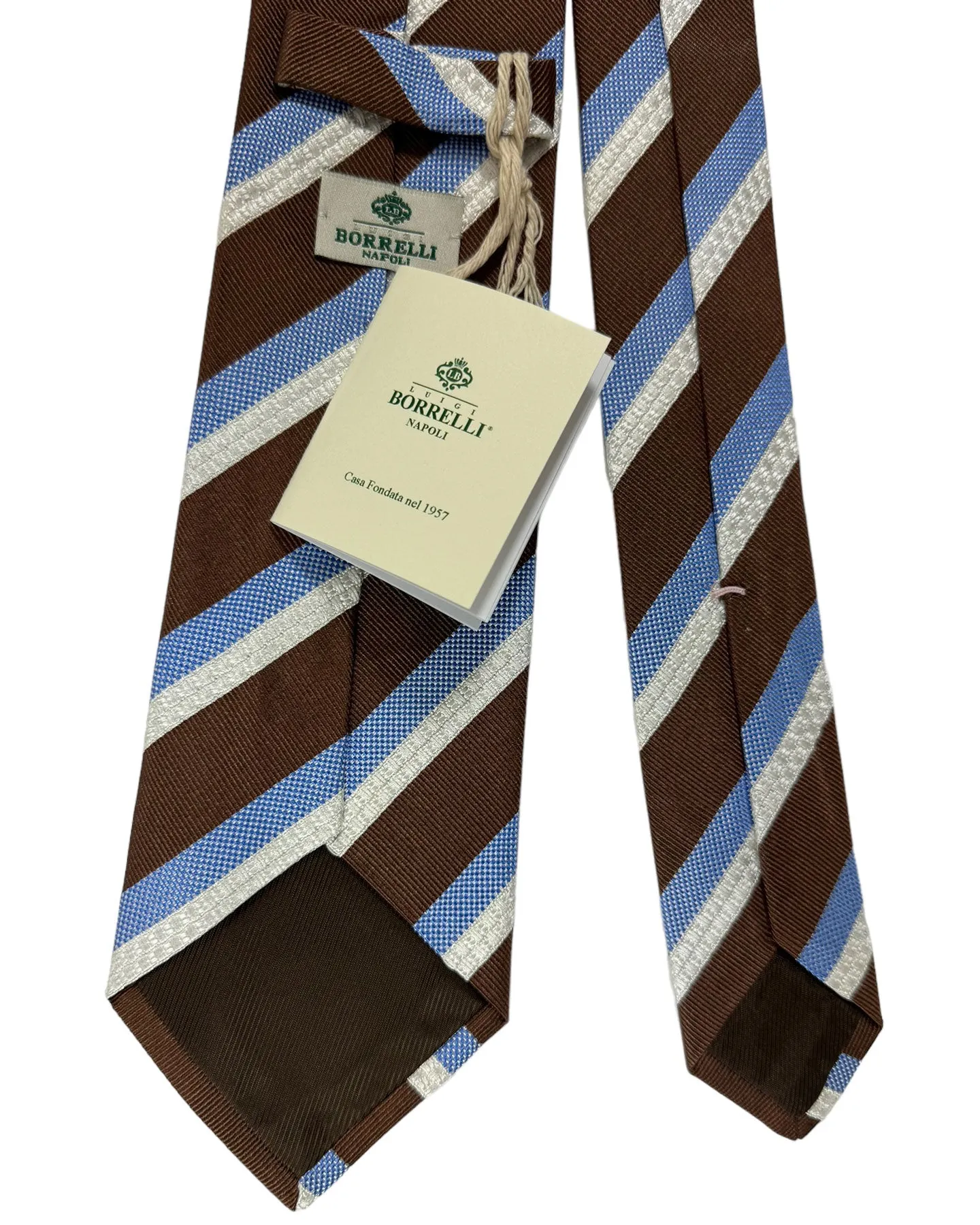 Luigi Borrelli Silk Tie Brown Blue White Stripes SALE