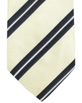 Luigi Borrelli Silk Tie Ivory Dark Blue Stripes