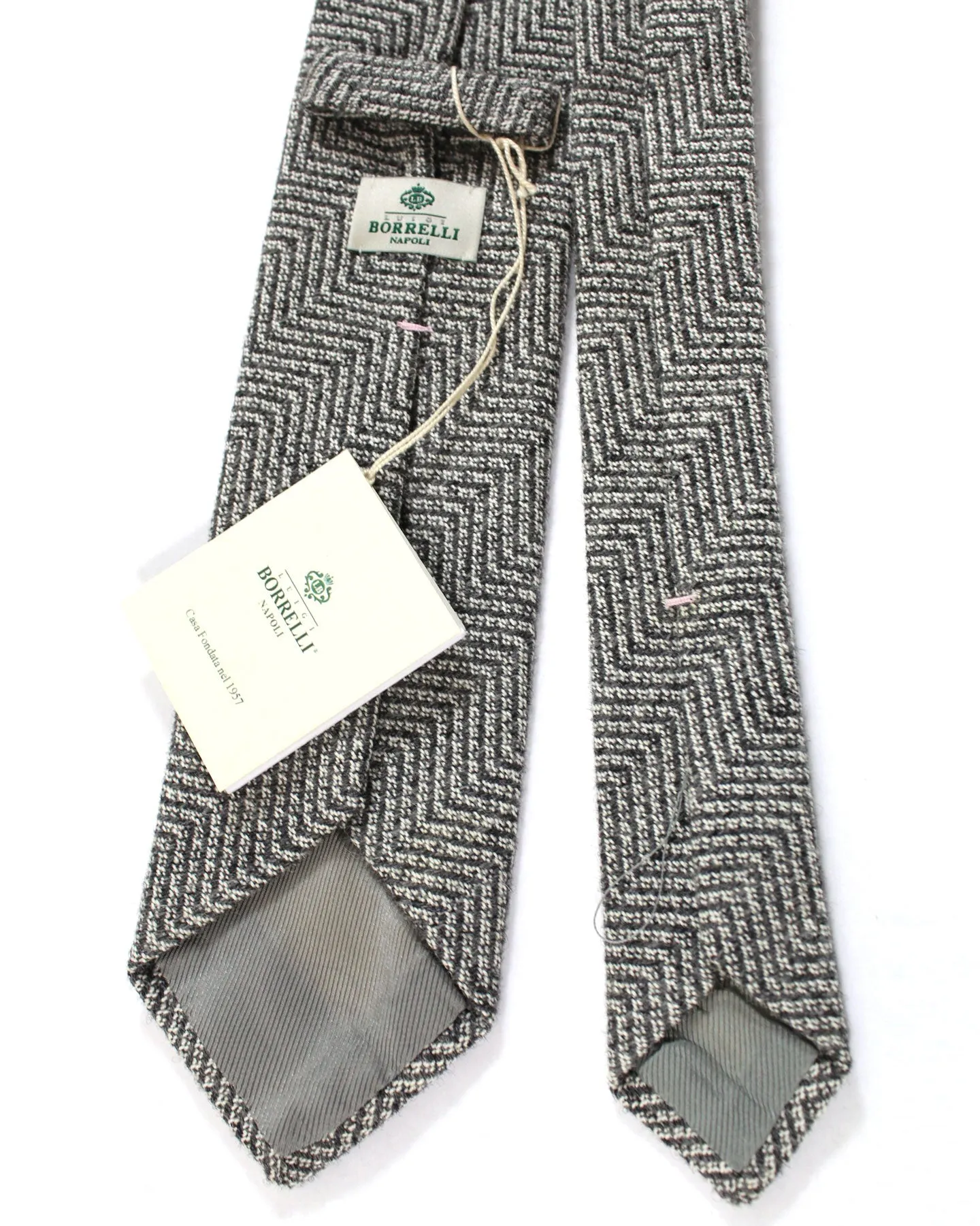 Luigi Borrelli Wool Silk Tie Gray Zig Zag