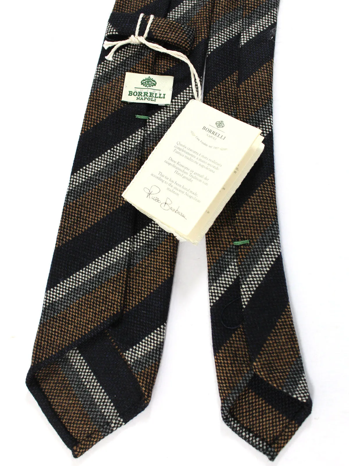 Luigi Borrelli Wool Tie Unlined Gray Brown Stripes