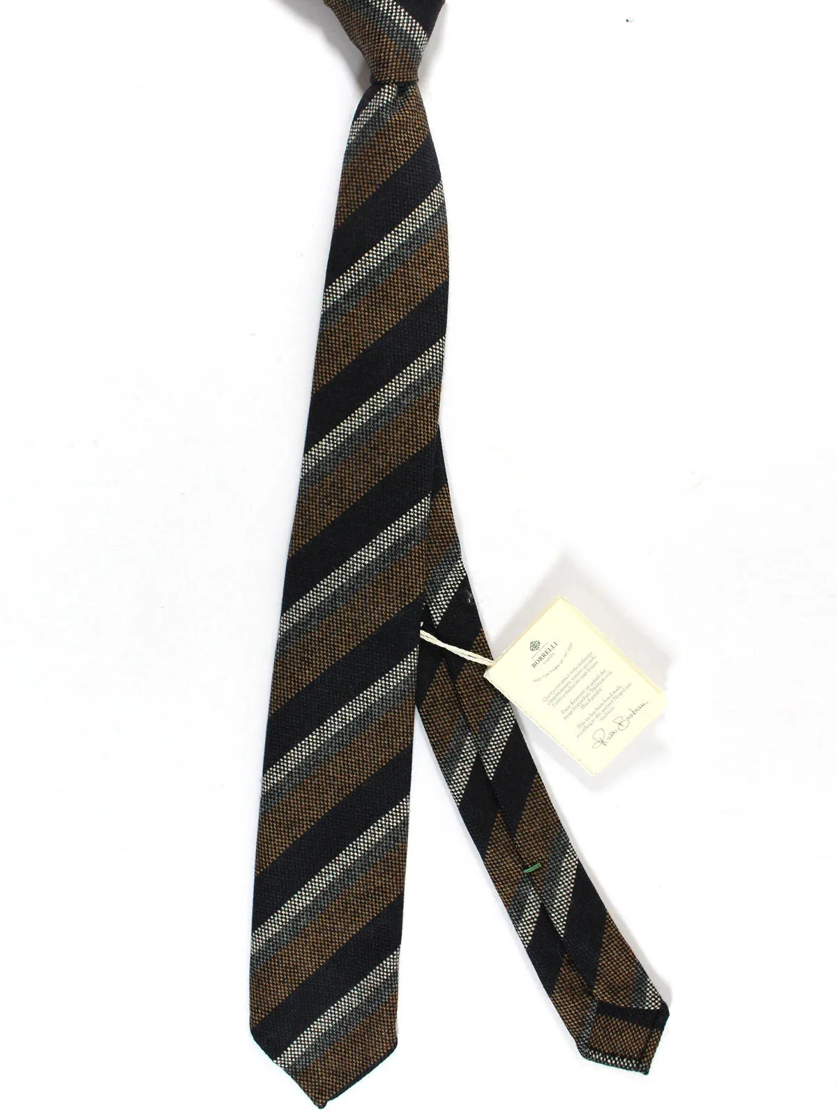 Luigi Borrelli Wool Tie Unlined Gray Brown Stripes