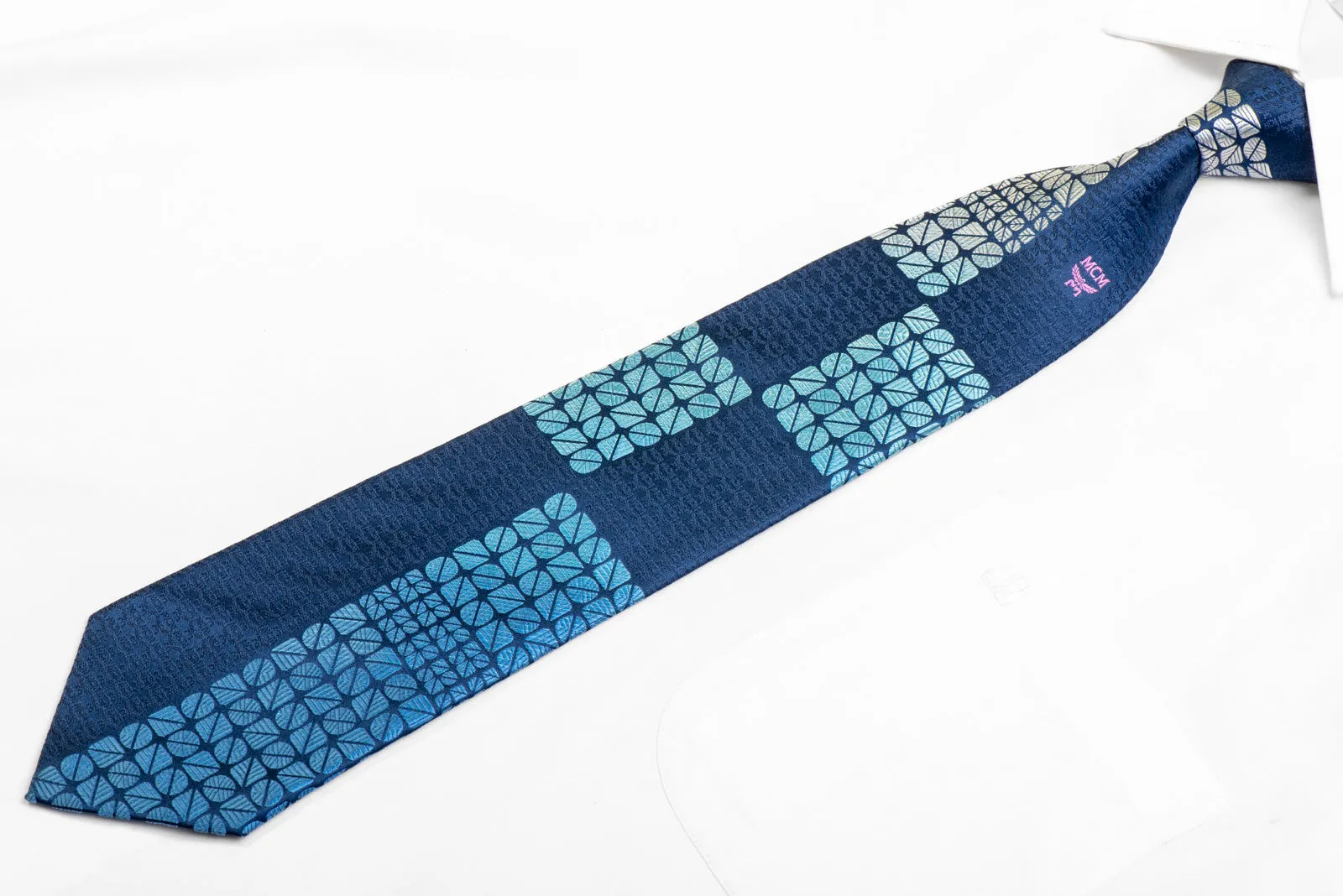 MCM Men's Silk Necktie Blue Geometric On Navy