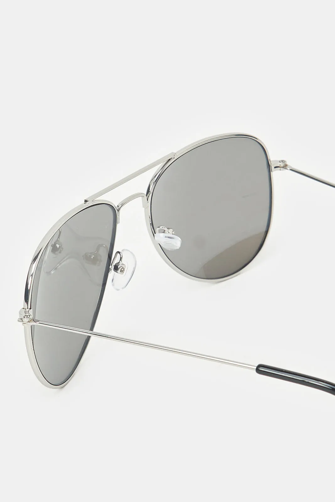 Men Silver Metal Aviator Sunglasses