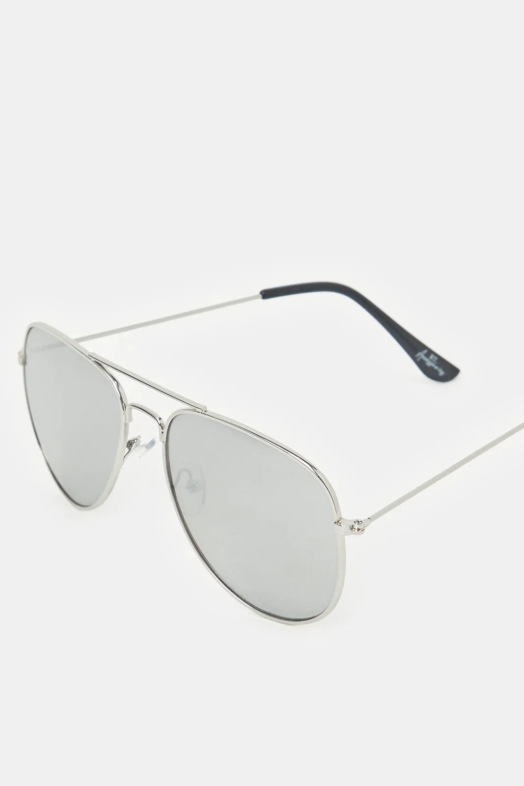 Men Silver Metal Aviator Sunglasses