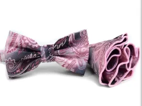 Men's Paisley BowTie & Matching Hanky Pocket Round Set