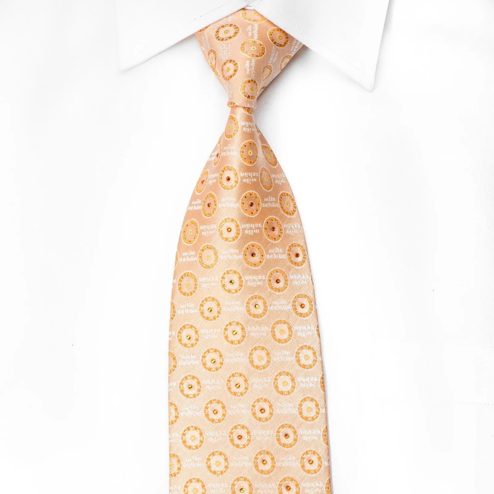 Mila Schon Men's Crystal Rhinestone Tie Circles On Pale Orange With Gold Sparkles